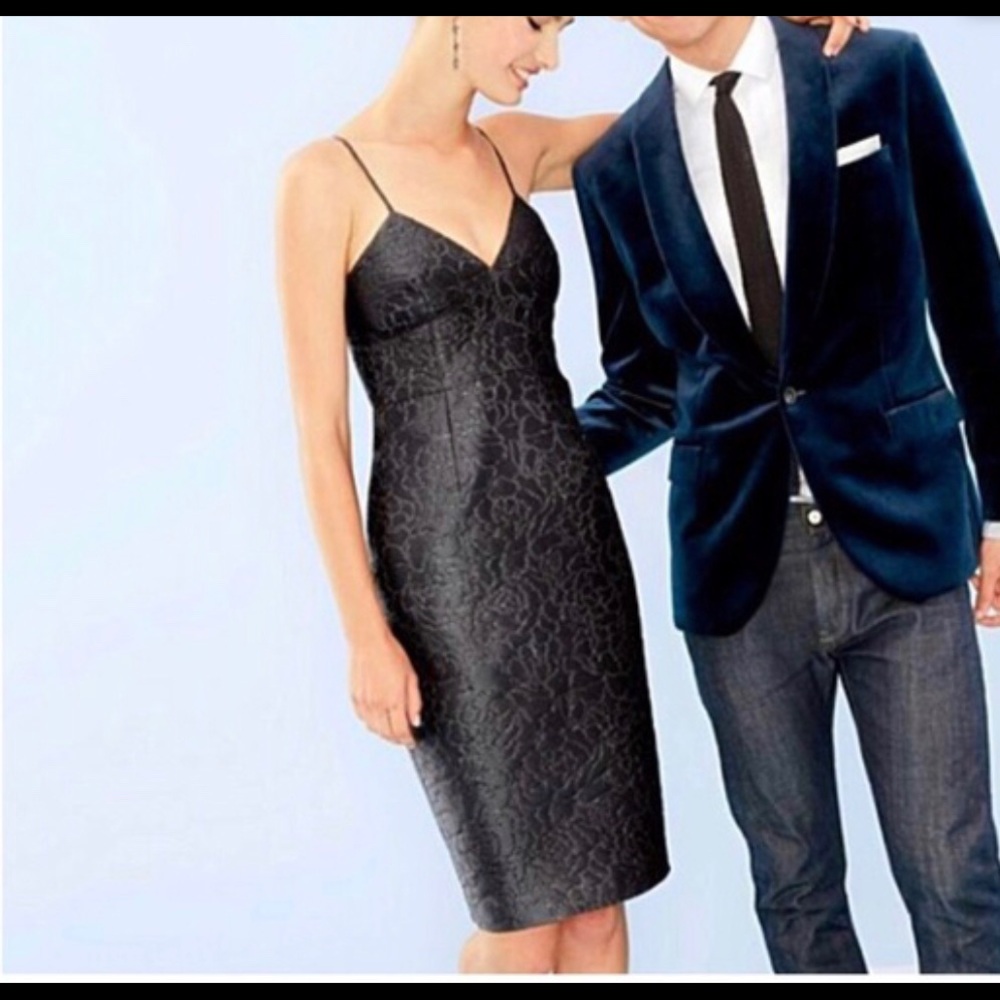 J Crew Floral Jacquard Dress in Glitter Black